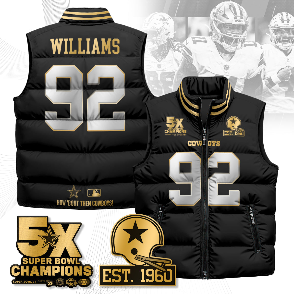 DAL 5-Time Champions Gold Unisex Puffer Vest