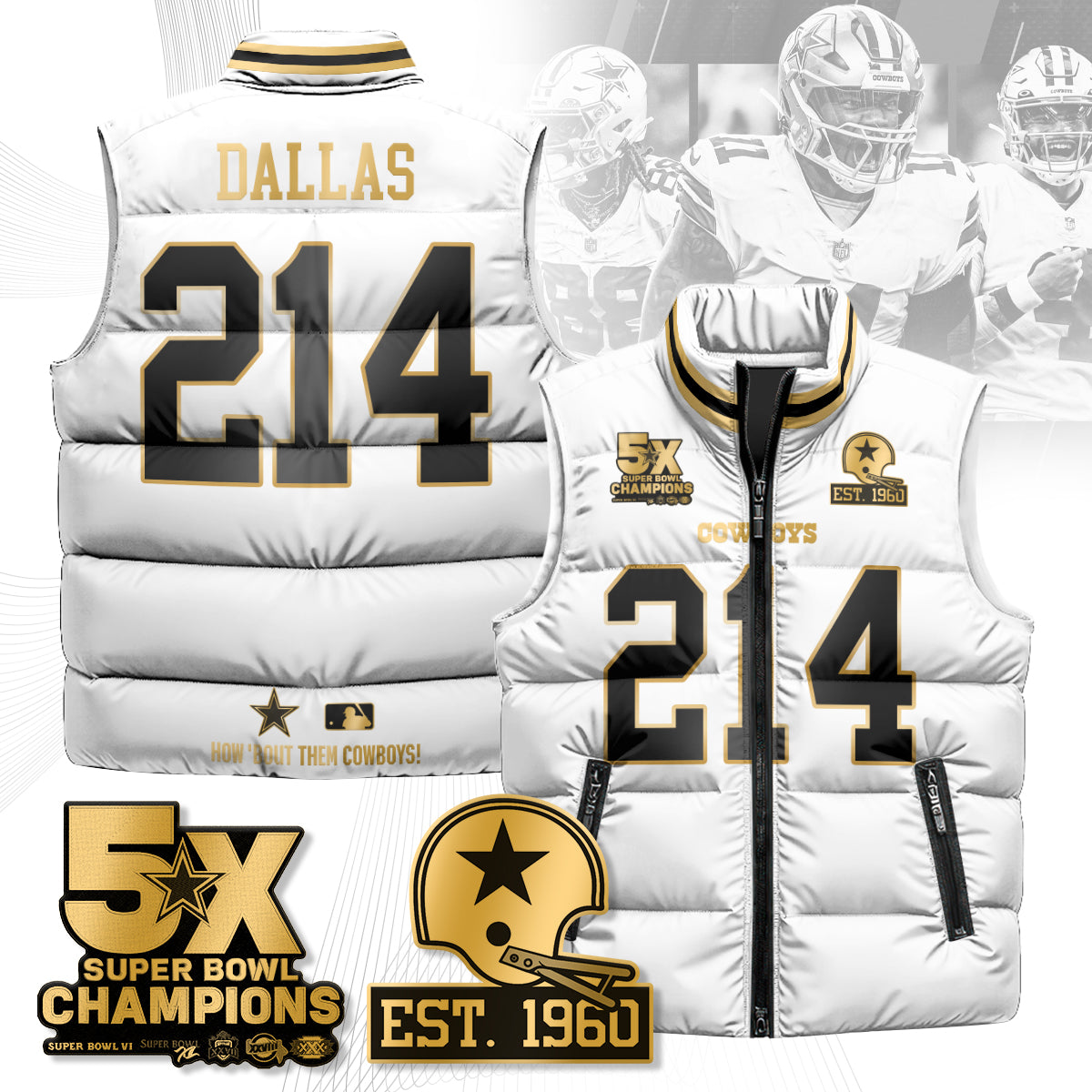 DAL 5-Time Champions Gold Unisex Puffer Vest