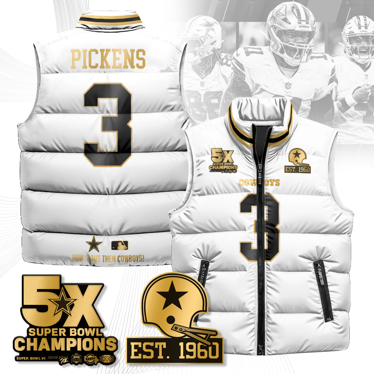 DAL 5-Time Champions Gold Unisex Puffer Vest