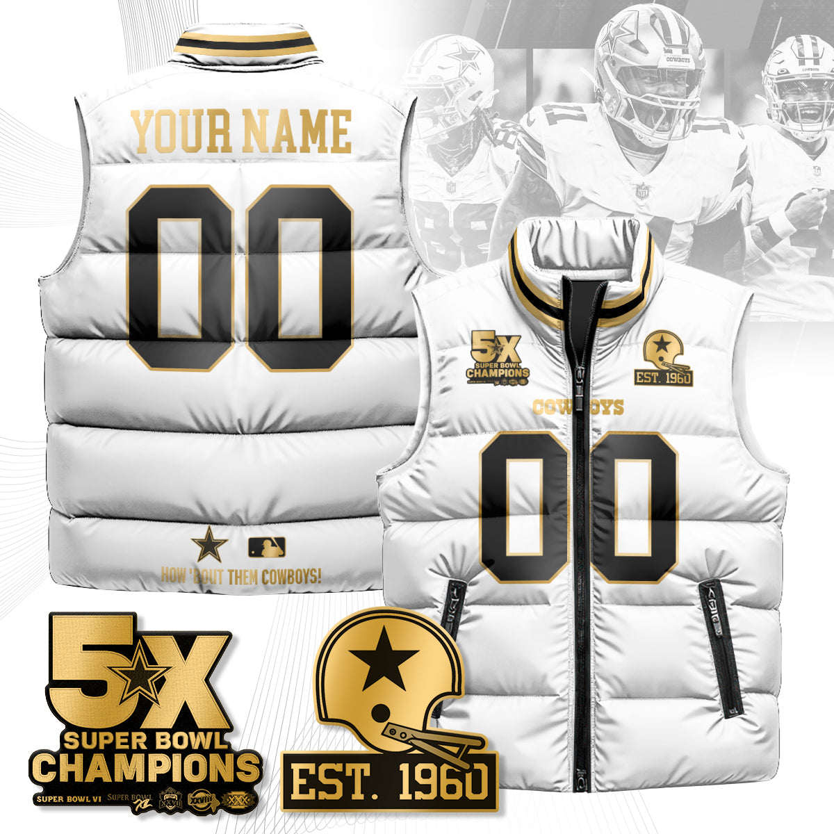 DAL 5-Time Champions Gold Unisex Custom Puffer Vest