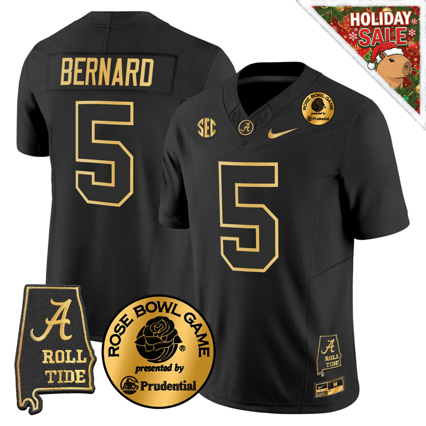 BAMA 2025 Rose Bowl Patch Gold Vapor Limited Jersey - Alabama Map - All Stitched