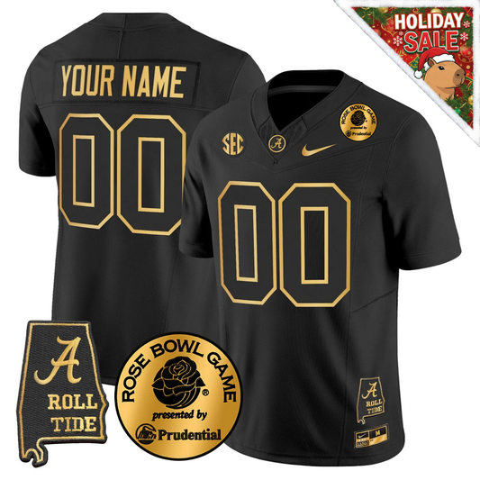 Custom BAMA 2025 Rose Bowl Patch Gold Vapor Limited Jersey - Alabama Map - All Stitched (Copy)