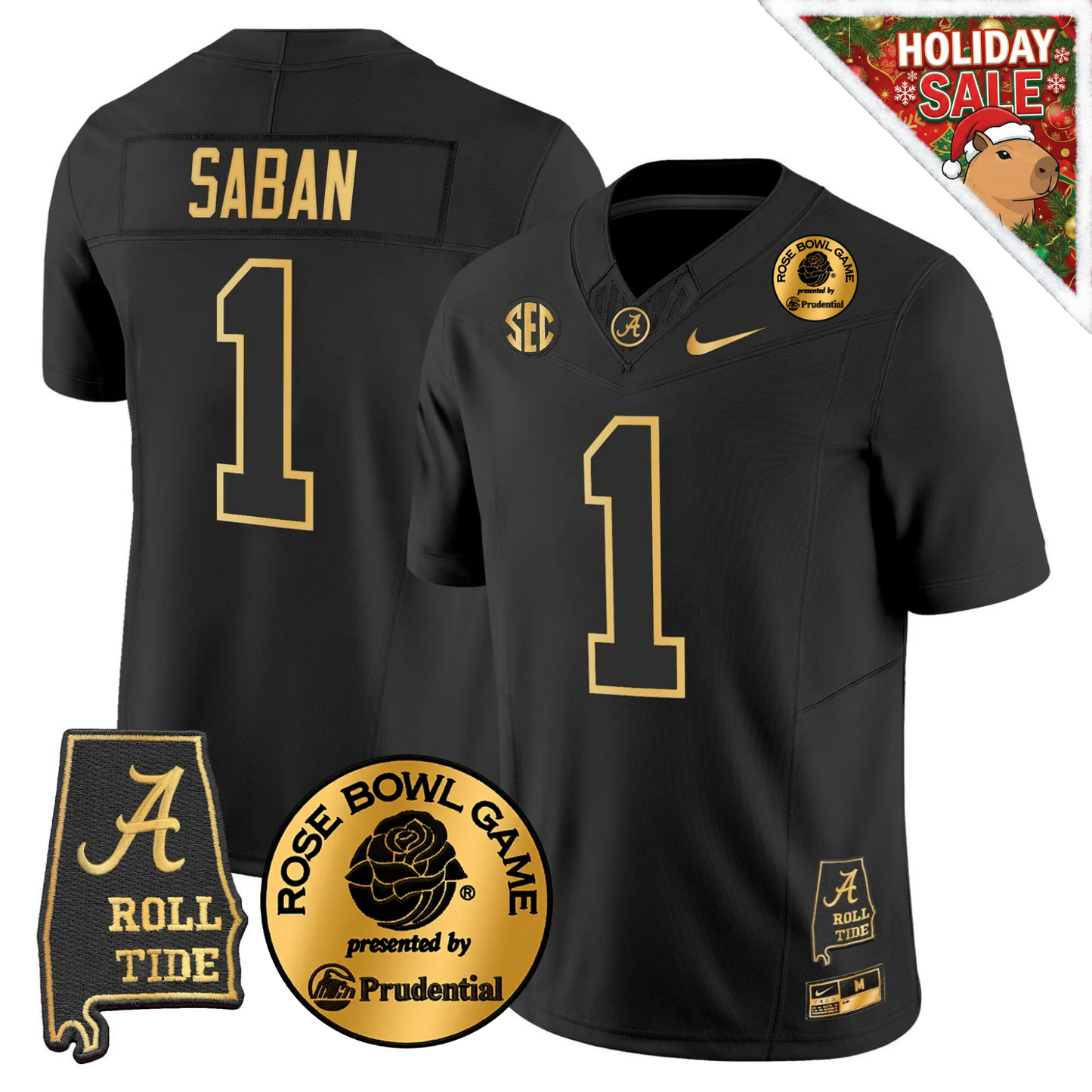 BAMA 2025 Rose Bowl Patch Gold Vapor Limited Jersey - Alabama Map - All Stitched