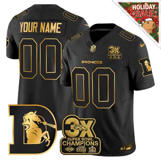 DEN 3x Champions Patch Throwback Gold Vapor Limited Custom Jersey - All Stitched