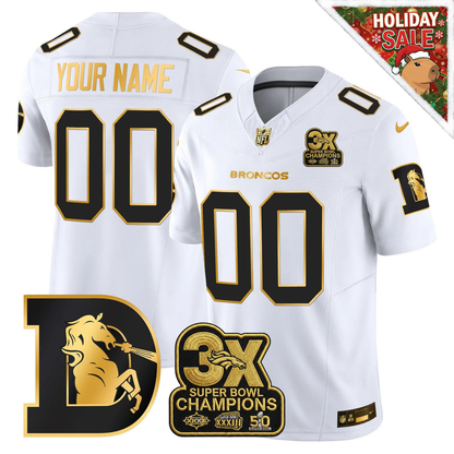DEN 3x Champions Patch Throwback Gold Vapor Limited Custom Jersey - All Stitched