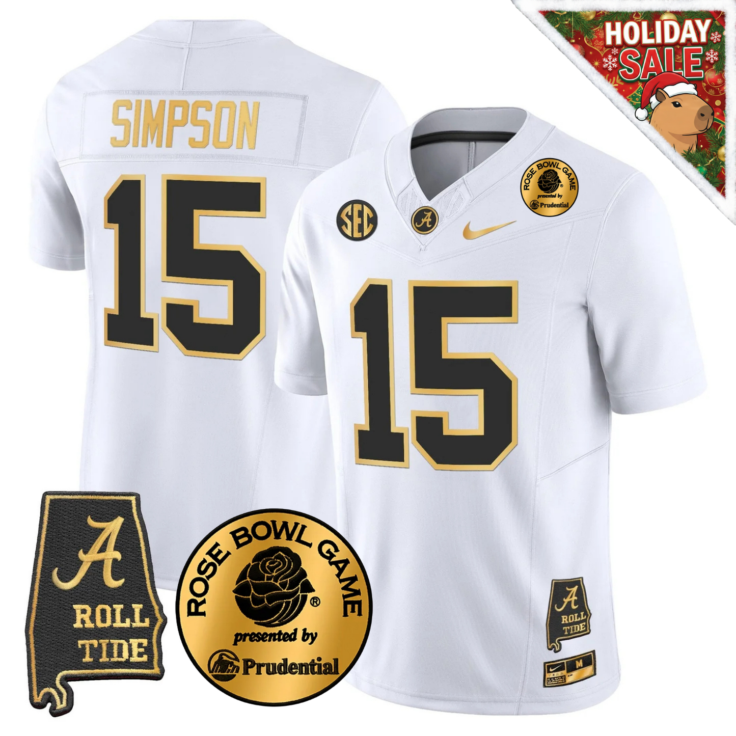 BAMA 2025 Rose Bowl Patch Gold Vapor Limited Jersey - Alabama Map - All Stitched