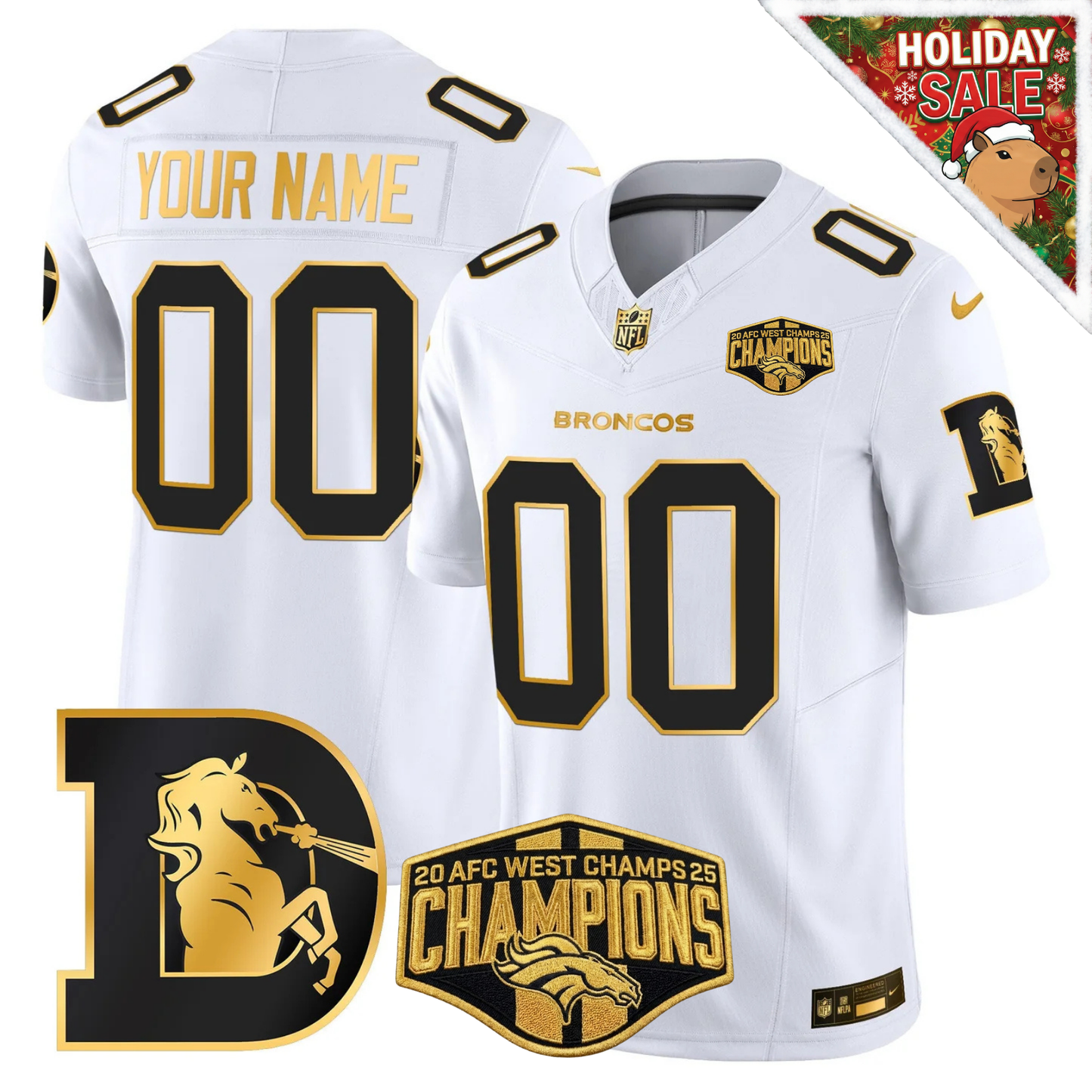 Custom DEN AFC WEST CHAMPIONS Patch Throwback Gold Vapor Limited Jersey - All Stitched
