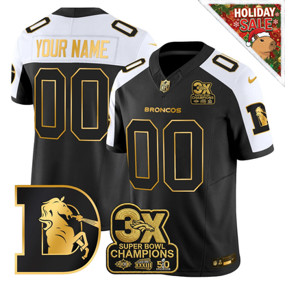 DEN 3x Champions Patch Throwback Gold Vapor Limited Custom Jersey - All Stitched