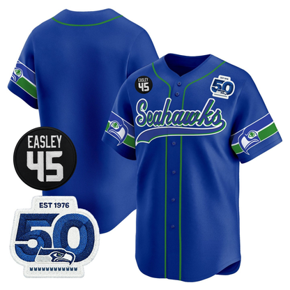 Seattle Seahawks 50th & Easley Tribute Patch Vapor Baseball Jersey - All Stitched