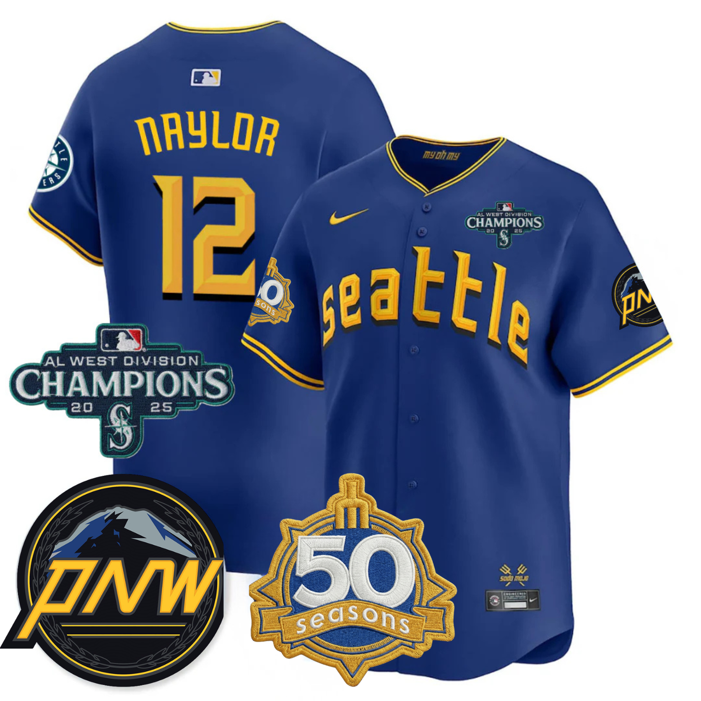 SEA Limited City Connect Jersey - 50th Anniversary & AL West Division Champions Patch - All Stitched