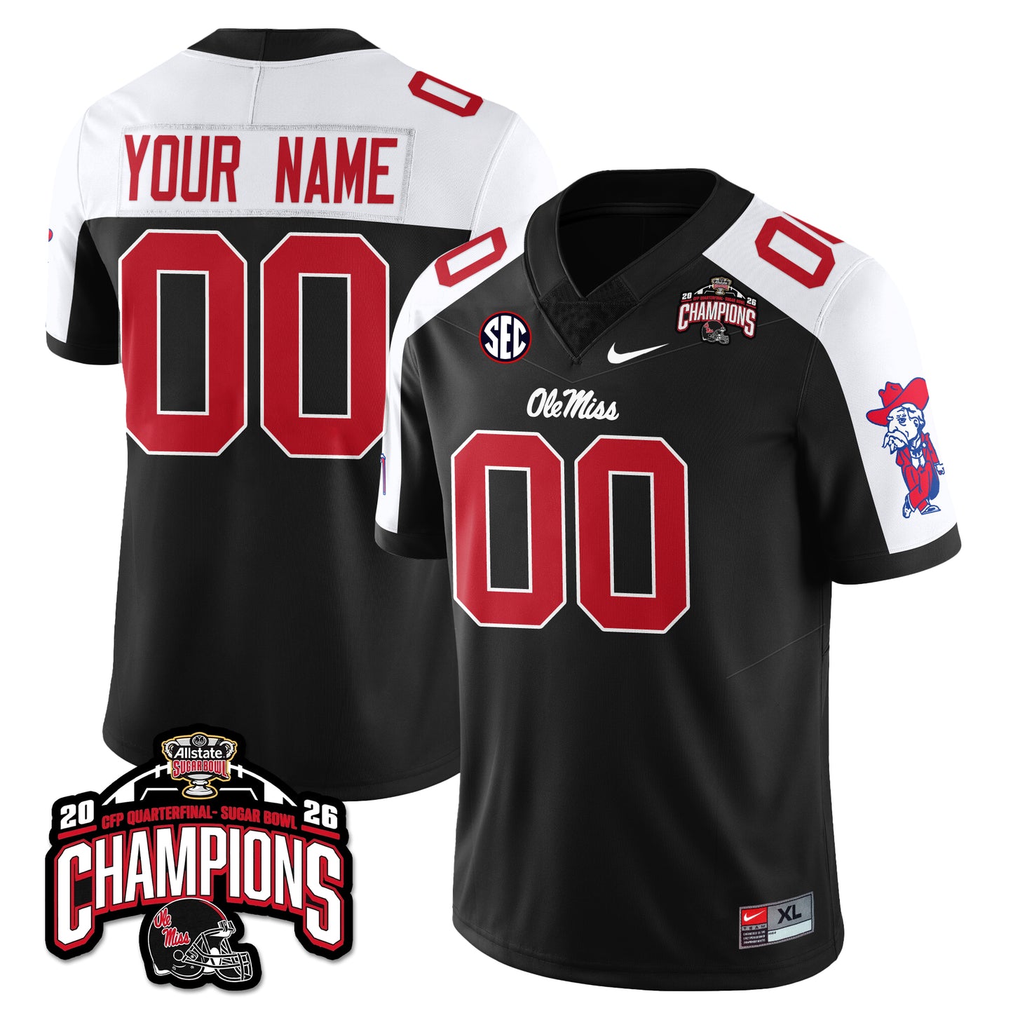 Custom Ole Miss Football Vapor Limited Jersey - Allstate Sugar Bowl Champions - All Stitched