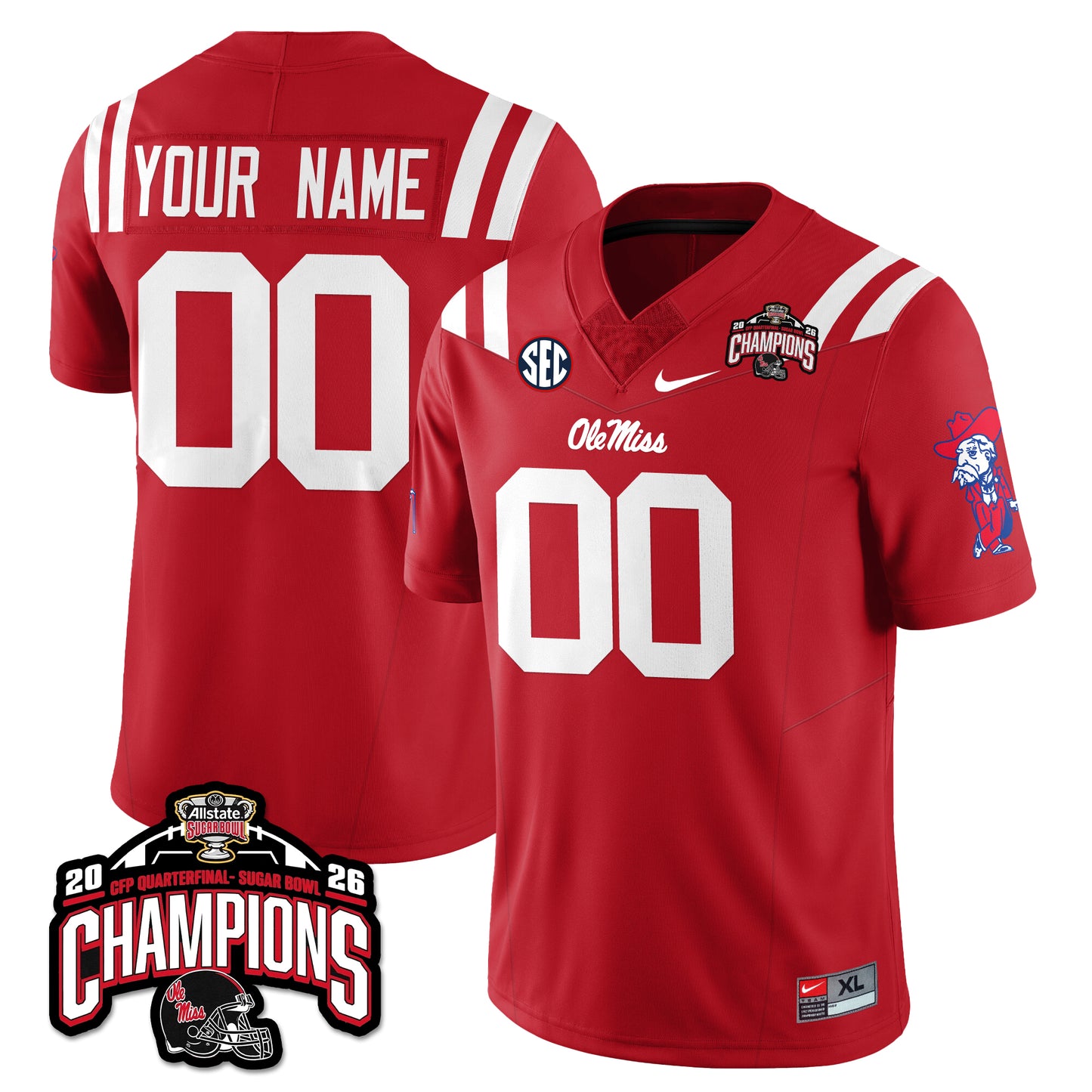 Custom Ole Miss Football Vapor Limited Jersey - Allstate Sugar Bowl Champions - All Stitched