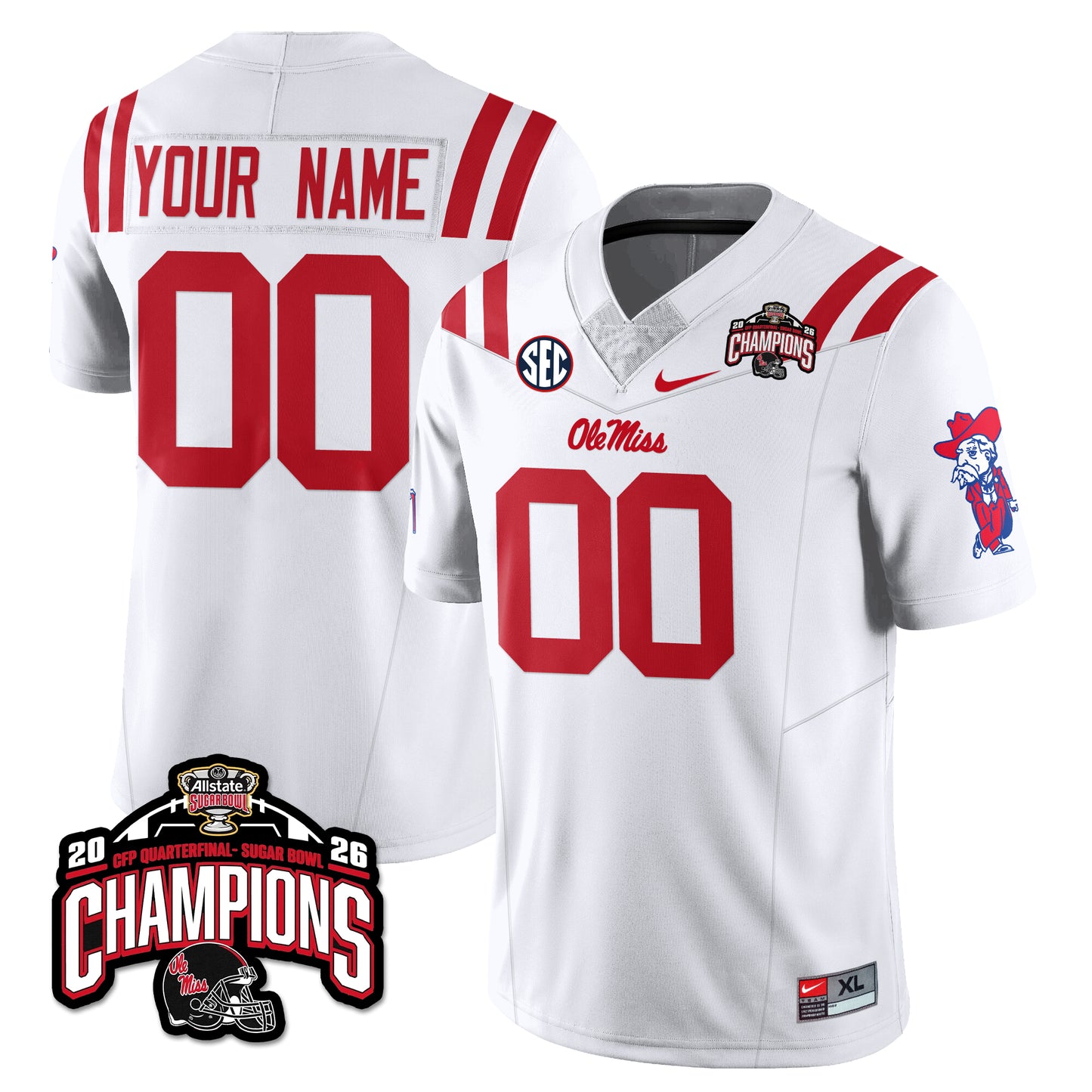 Custom Ole Miss Football Vapor Limited Jersey - Allstate Sugar Bowl Champions - All Stitched