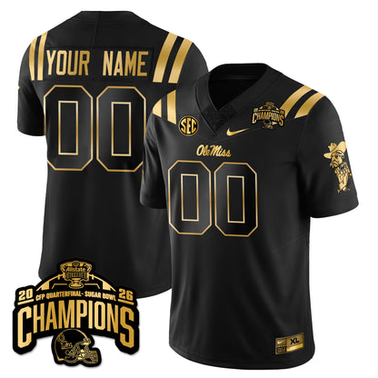 Custom Ole Miss Football Vapor Limited Gold Jersey - Allstate Sugar Bowl Champions - All Stitched