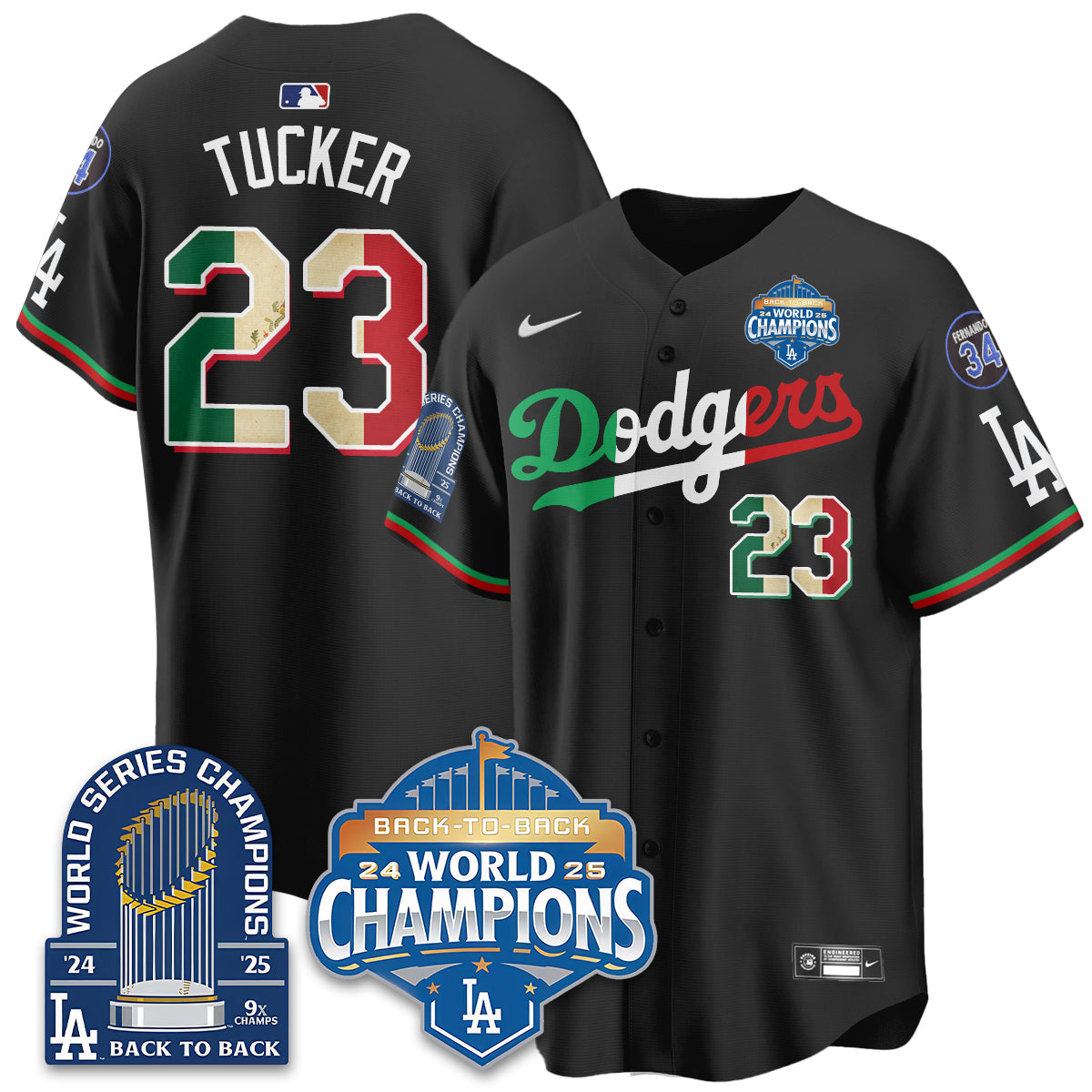 LAD Black Flag Mexico World Series Champions Jersey - 9x Champs - All Stitched