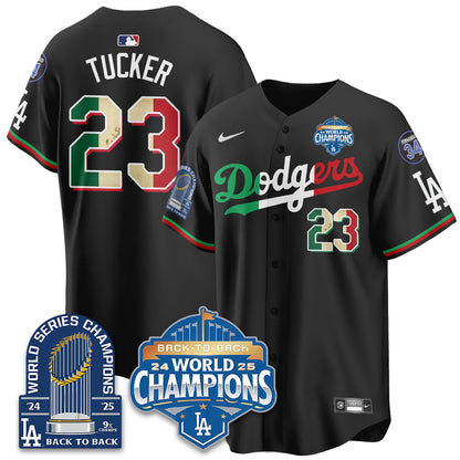 LAD Black Flag Mexico World Series Champions Jersey - 9x Champs - All Stitched