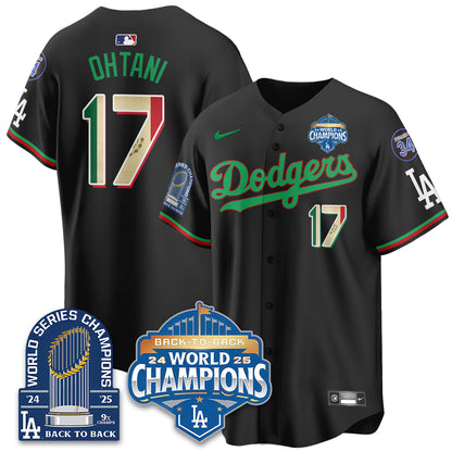LAD Black Flag Mexico World Series Champions Jersey - 9x Champs - All Stitched