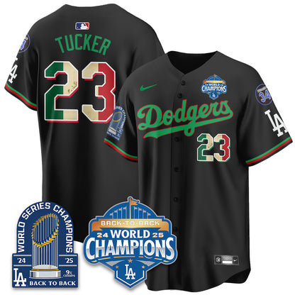 LAD Black Flag Mexico World Series Champions Jersey - 9x Champs - All Stitched