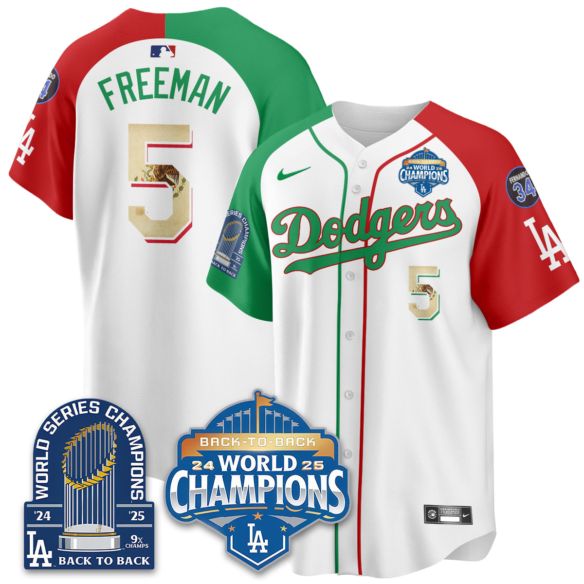 LAD Black Flag Mexico World Series Champions Jersey - 9x Champs - All Stitched