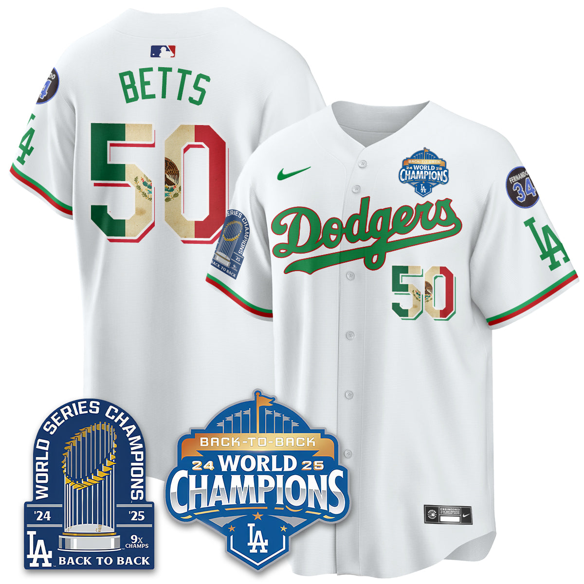 LAD Black Flag Mexico World Series Champions Jersey - 9x Champs - All Stitched