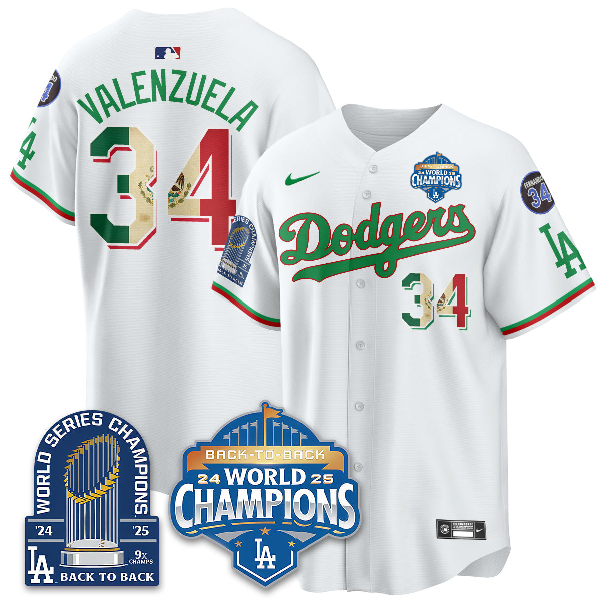 LAD Black Flag Mexico World Series Champions Jersey - 9x Champs - All Stitched
