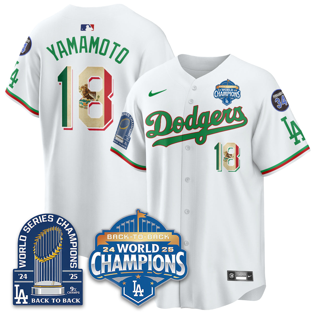 LAD Black Flag Mexico World Series Champions Jersey - 9x Champs - All Stitched