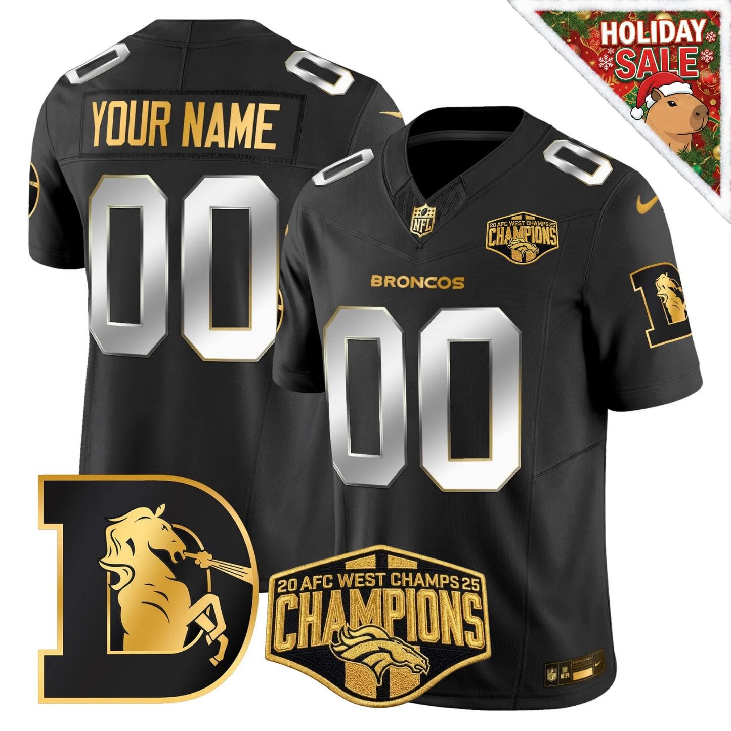 Custom DEN AFC WEST CHAMPIONS Patch Throwback Gold Vapor Limited Jersey - All Stitched