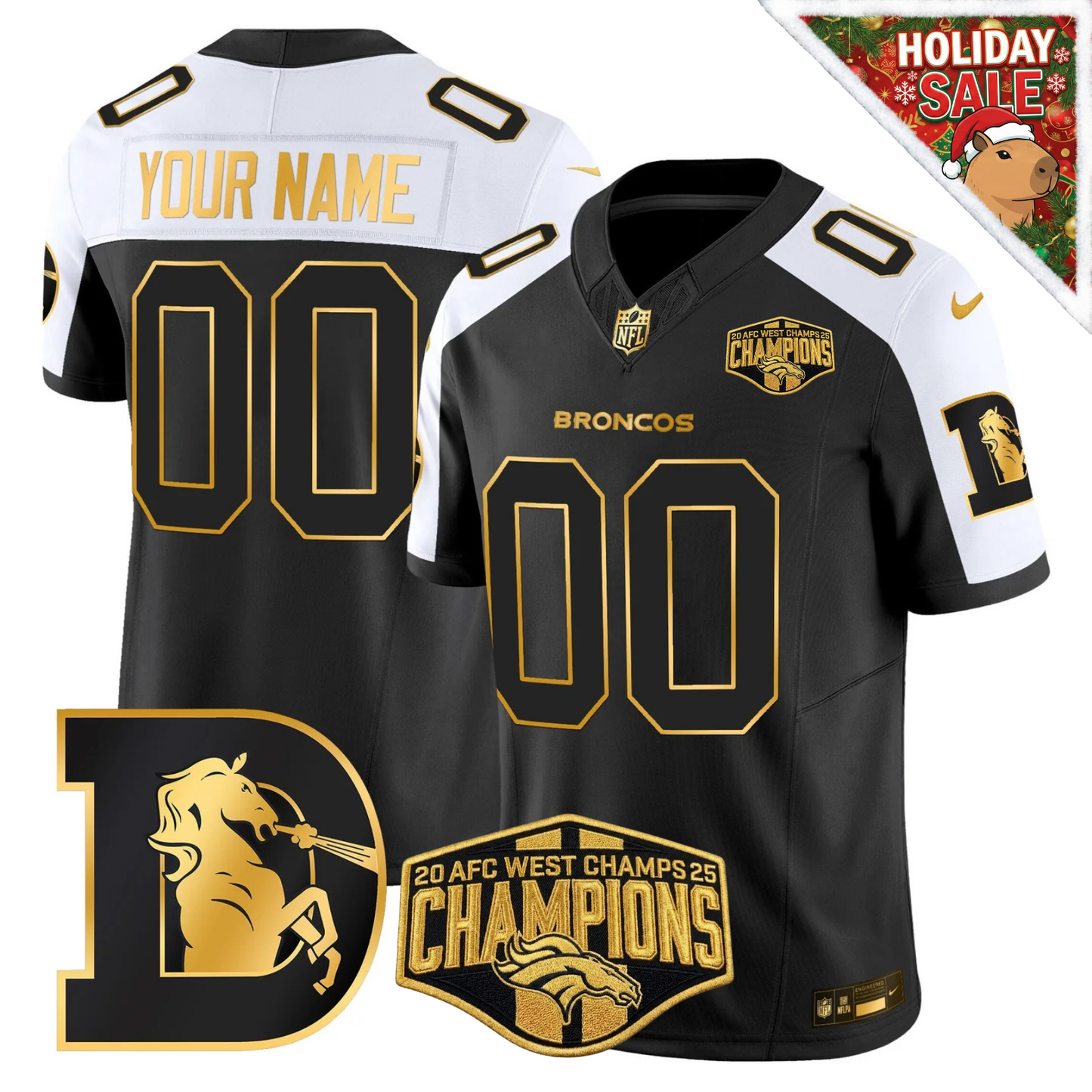 Custom DEN AFC WEST CHAMPIONS Patch Throwback Gold Vapor Limited Jersey - All Stitched