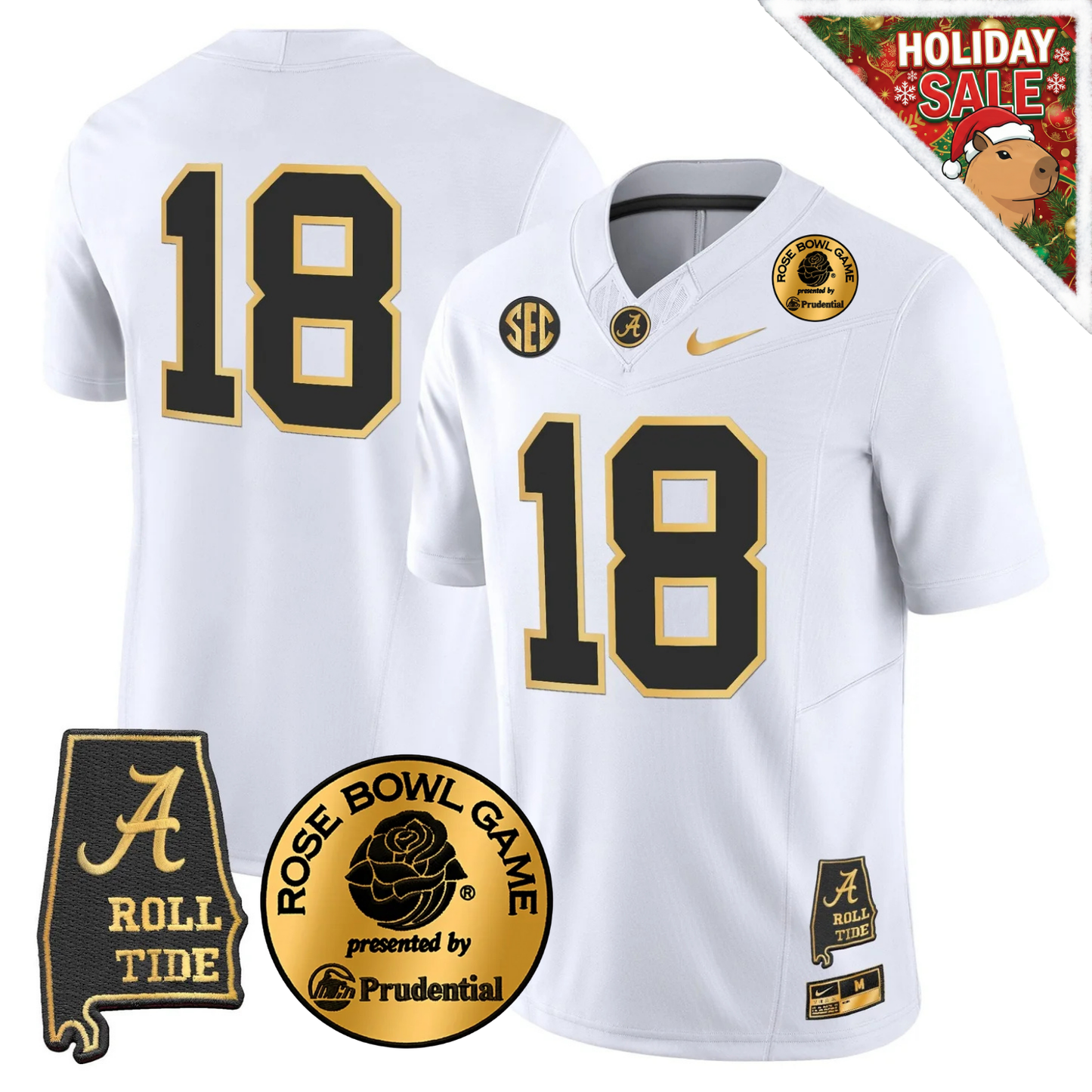 BAMA 2025 Rose Bowl Patch Gold Vapor Limited Jersey - Alabama Map - All Stitched