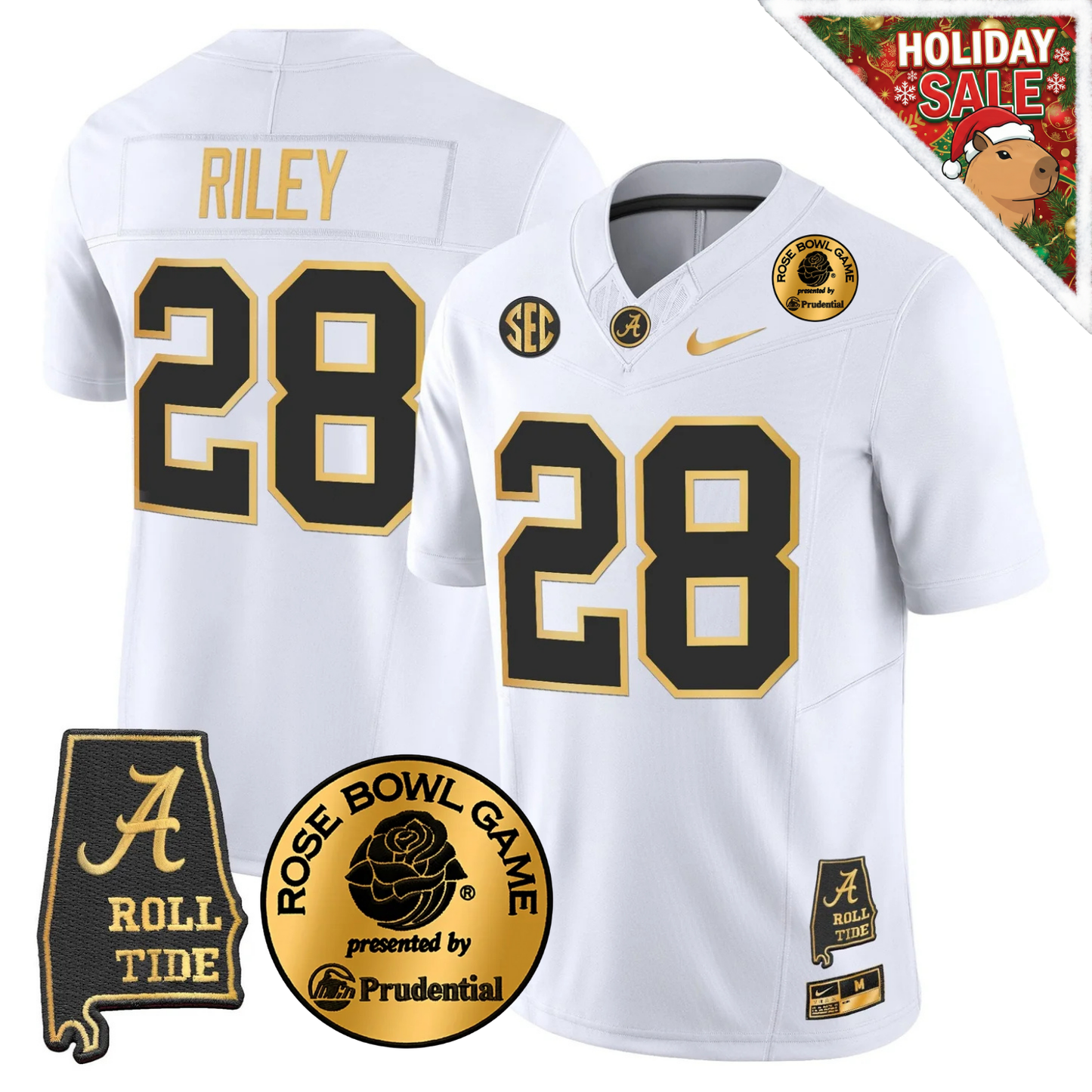 BAMA 2025 Rose Bowl Patch Gold Vapor Limited Jersey - Alabama Map - All Stitched