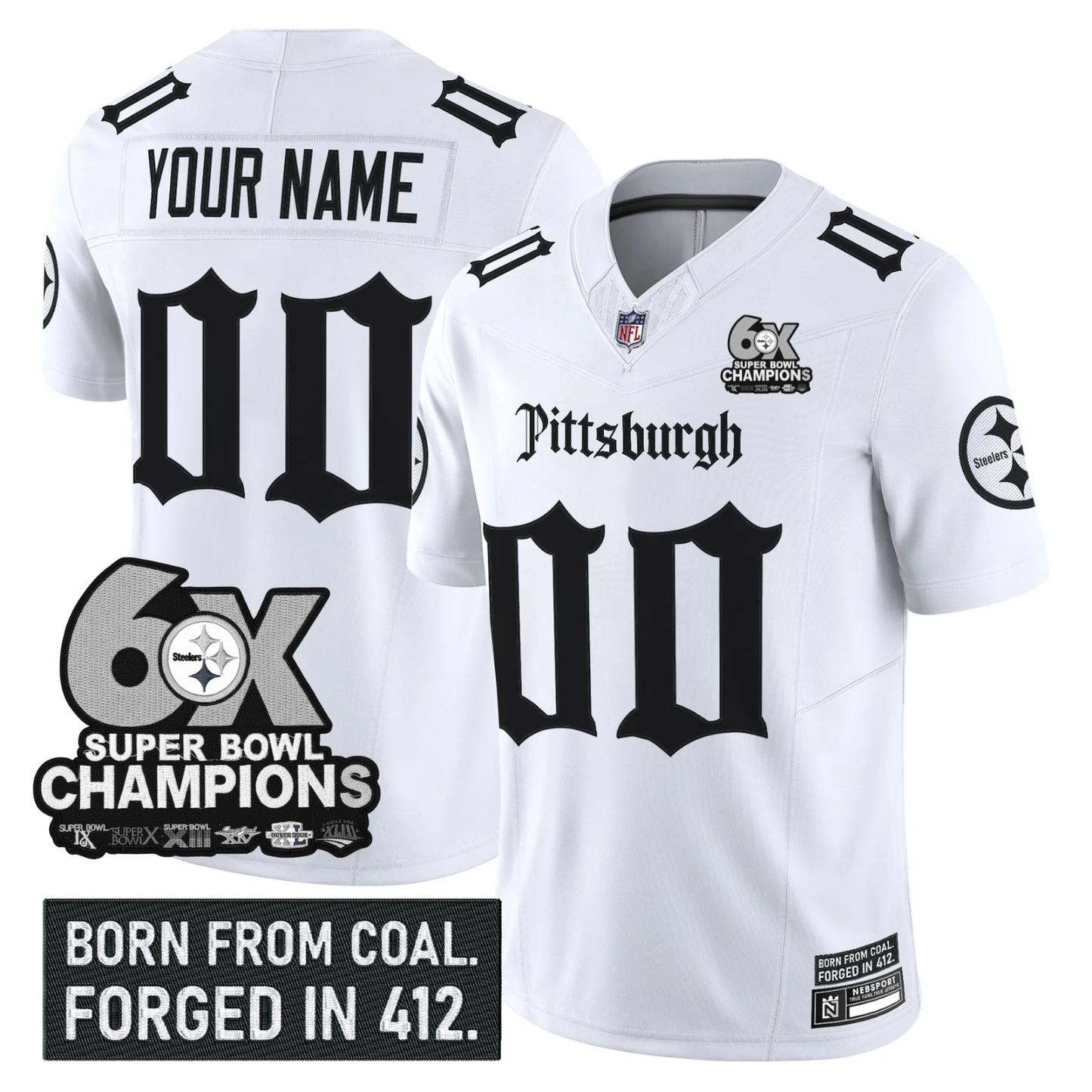 Custom PIT ’Gothic Steel City Edition’ 6x Champions Patch Vapor Limited Jersey - All Stitched White