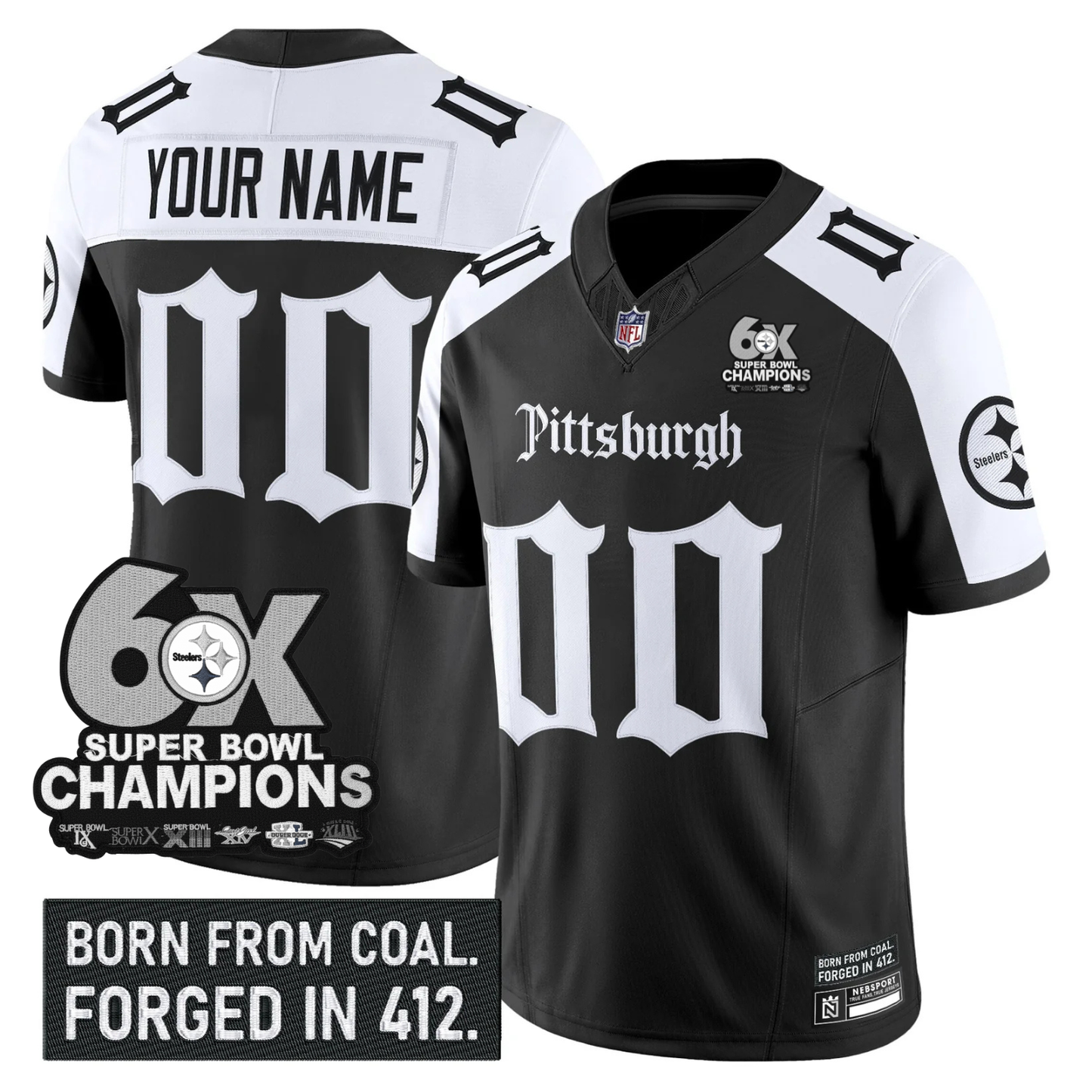 Custom PIT ’Gothic Steel City Edition’ 6x Champions Patch Vapor Limited Jersey - All Stitched Alternate
