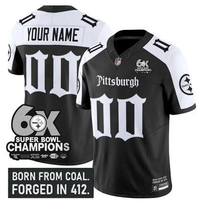 Custom PIT ’Gothic Steel City Edition’ 6x Champions Patch Vapor Limited Jersey - All Stitched Alternate
