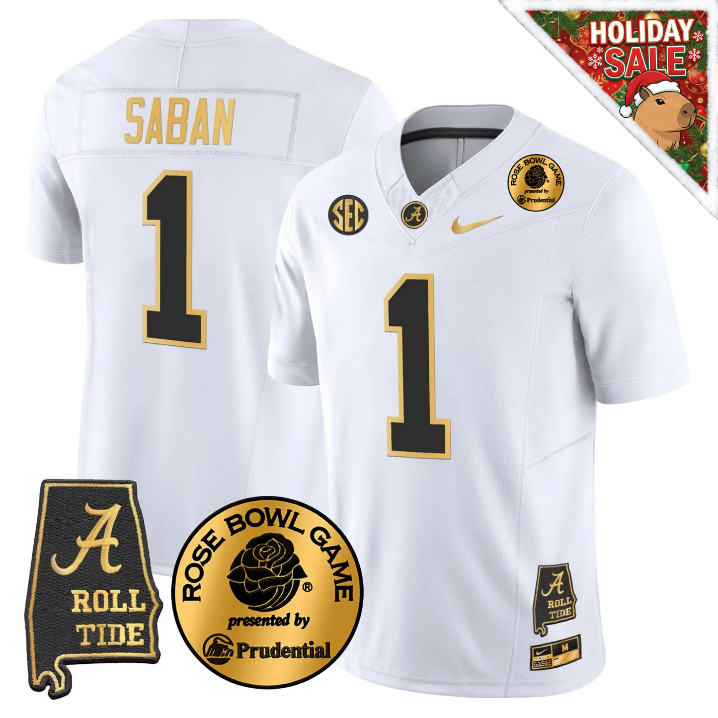 BAMA 2025 Rose Bowl Patch Gold Vapor Limited Jersey - Alabama Map - All Stitched