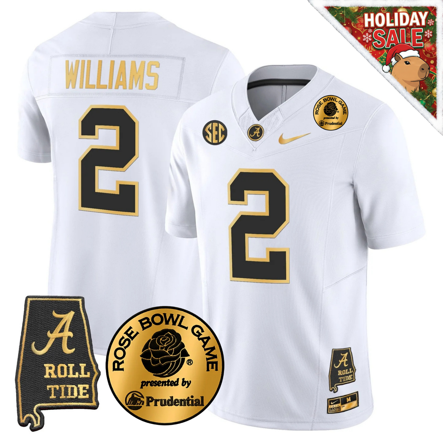 BAMA 2025 Rose Bowl Patch Gold Vapor Limited Jersey - Alabama Map - All Stitched