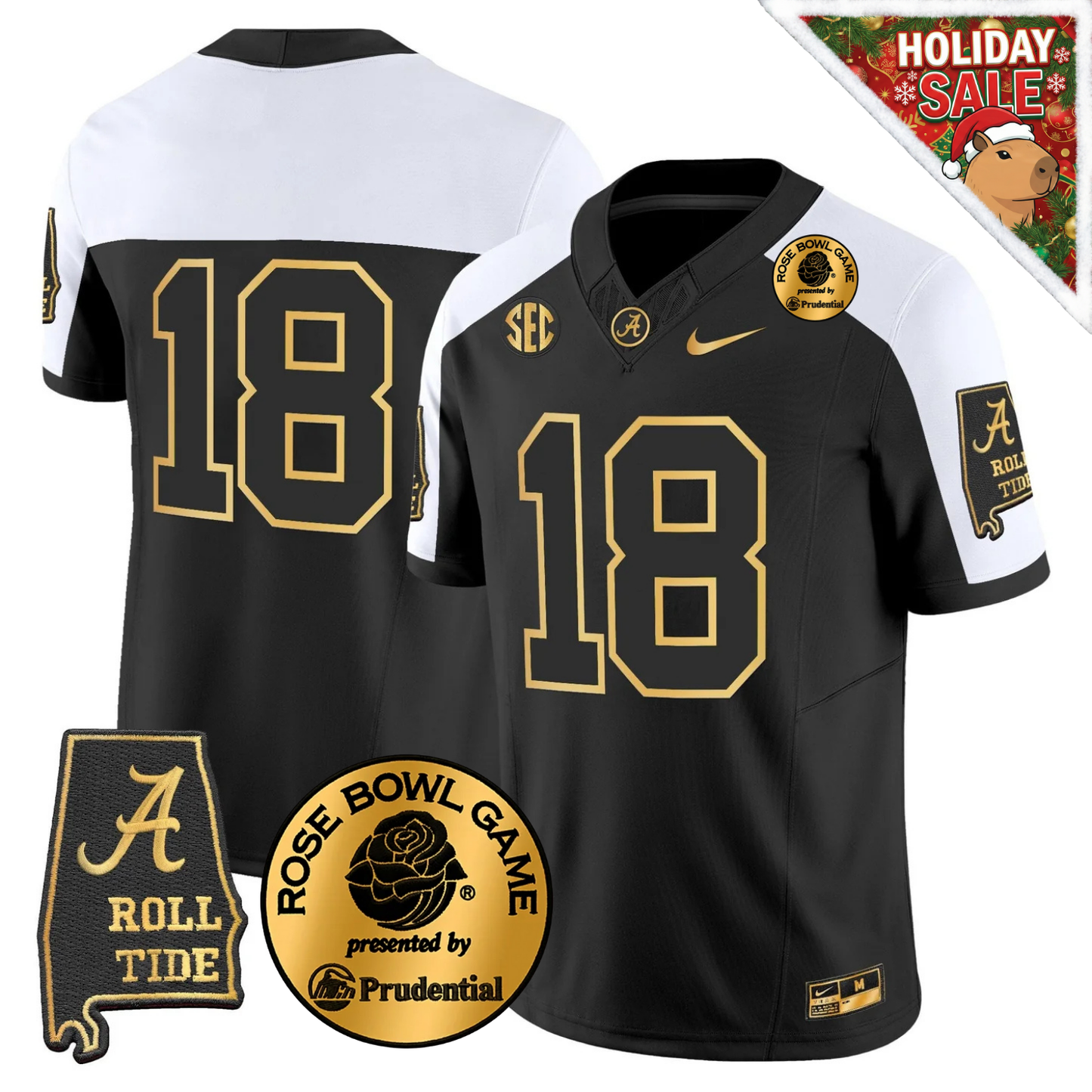 BAMA 2025 Rose Bowl Patch Gold Vapor Limited Jersey - Alabama Map - All Stitched