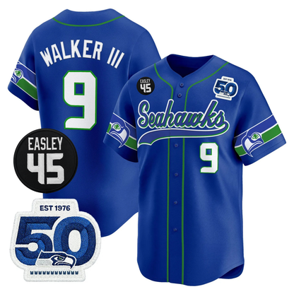 Seattle Seahawks 50th & Easley Tribute Patch Vapor Baseball Jersey - All Stitched
