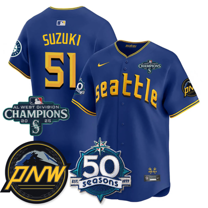 SEA Limited City Connect Jersey - 50th Anniversary & AL West Division Champions Patch - All Stitched