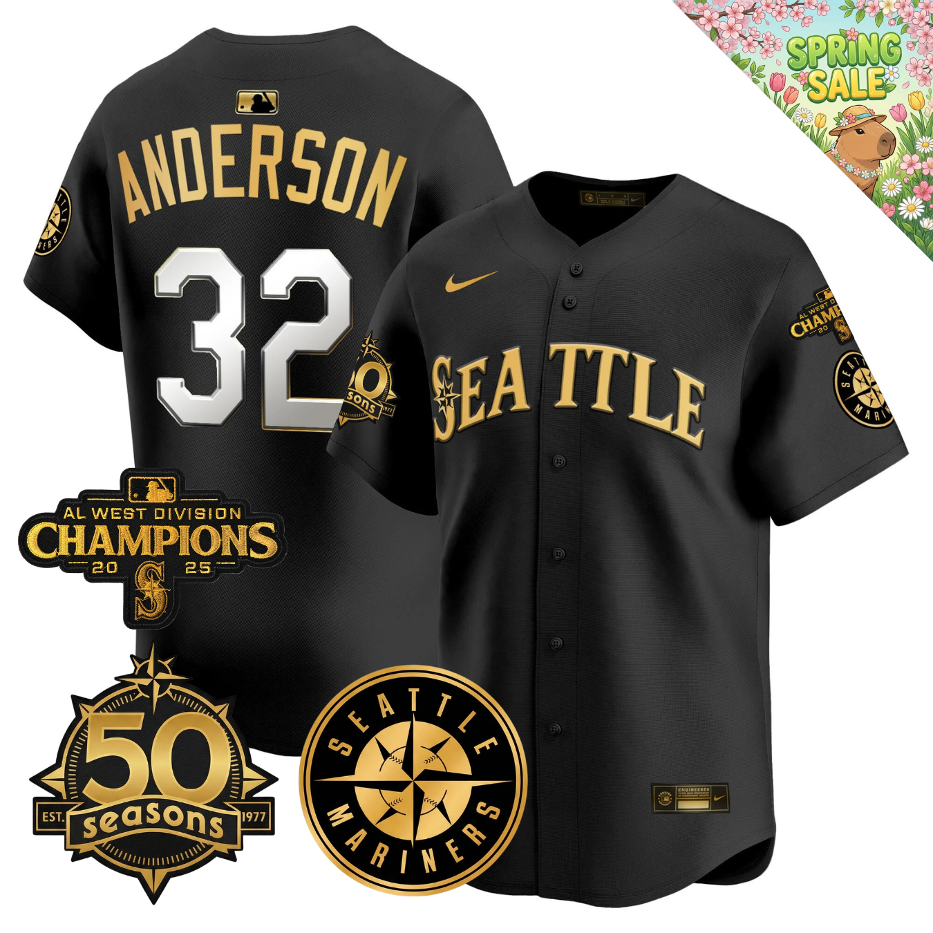 SEA 2026 Vapor Limited Gold Jersey - 50th Anniversary & AL West Division Champions Patch - All Stitched