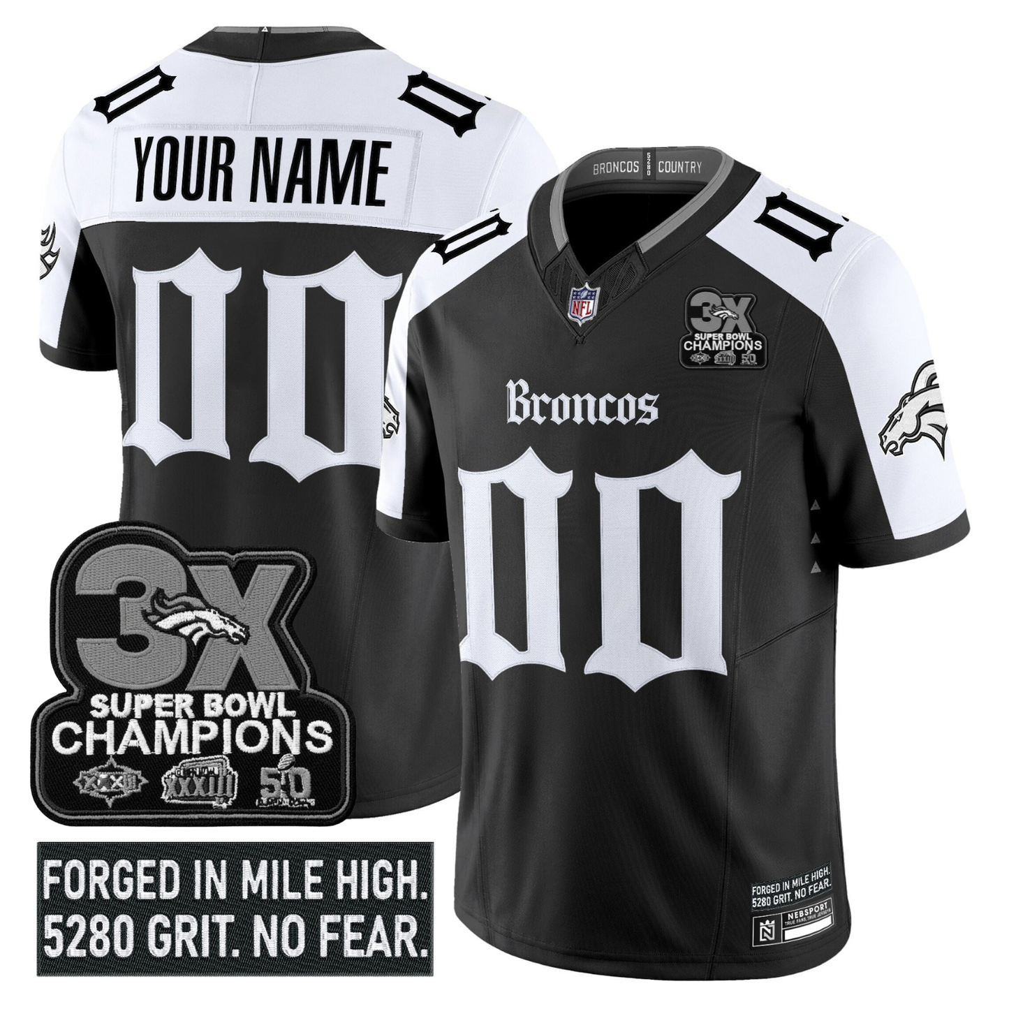 Custom DEN ‘Gothic Mile High Shadows Edition’ 3x Champions Vapor Limited Jersey – All Stitched Black Alternate
