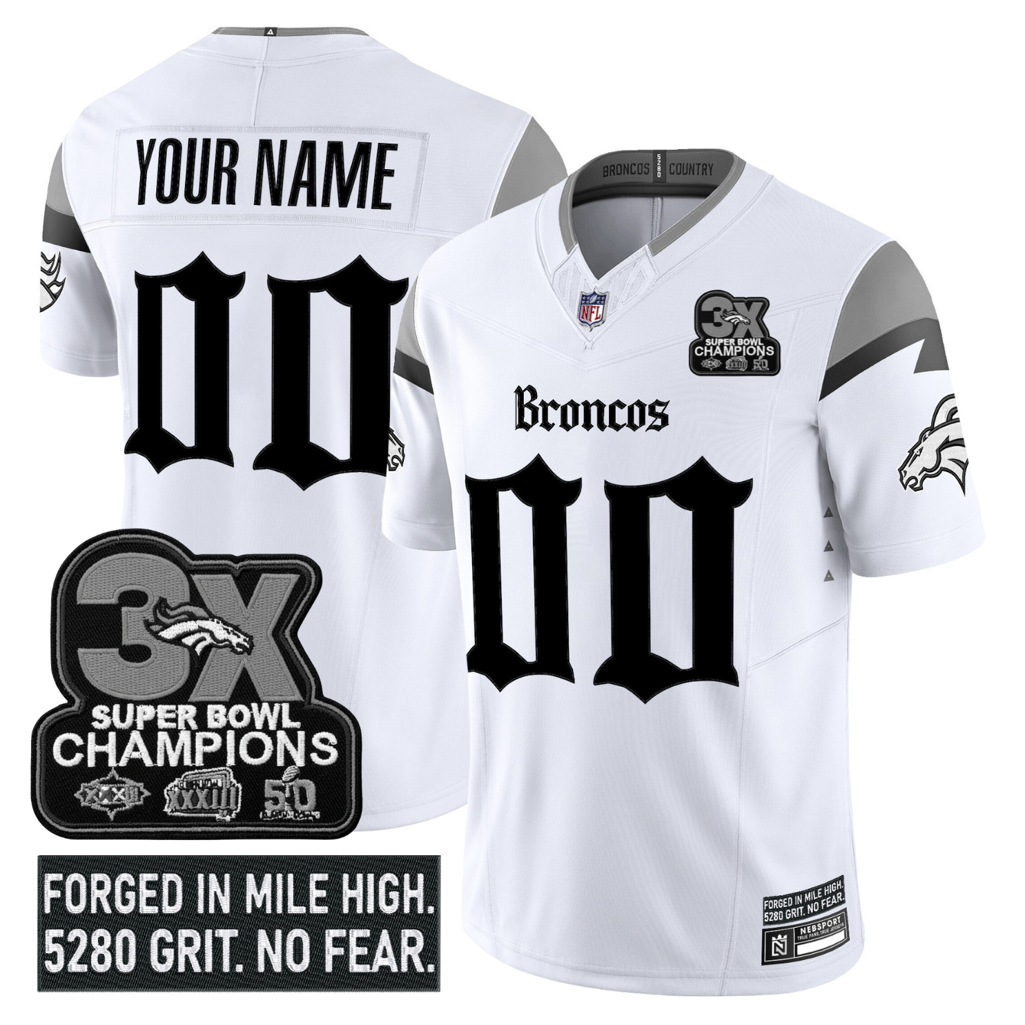 Custom DEN ‘Gothic Mile High Shadows Edition’ 3x Champions Vapor Limited Jersey – All Stitched White