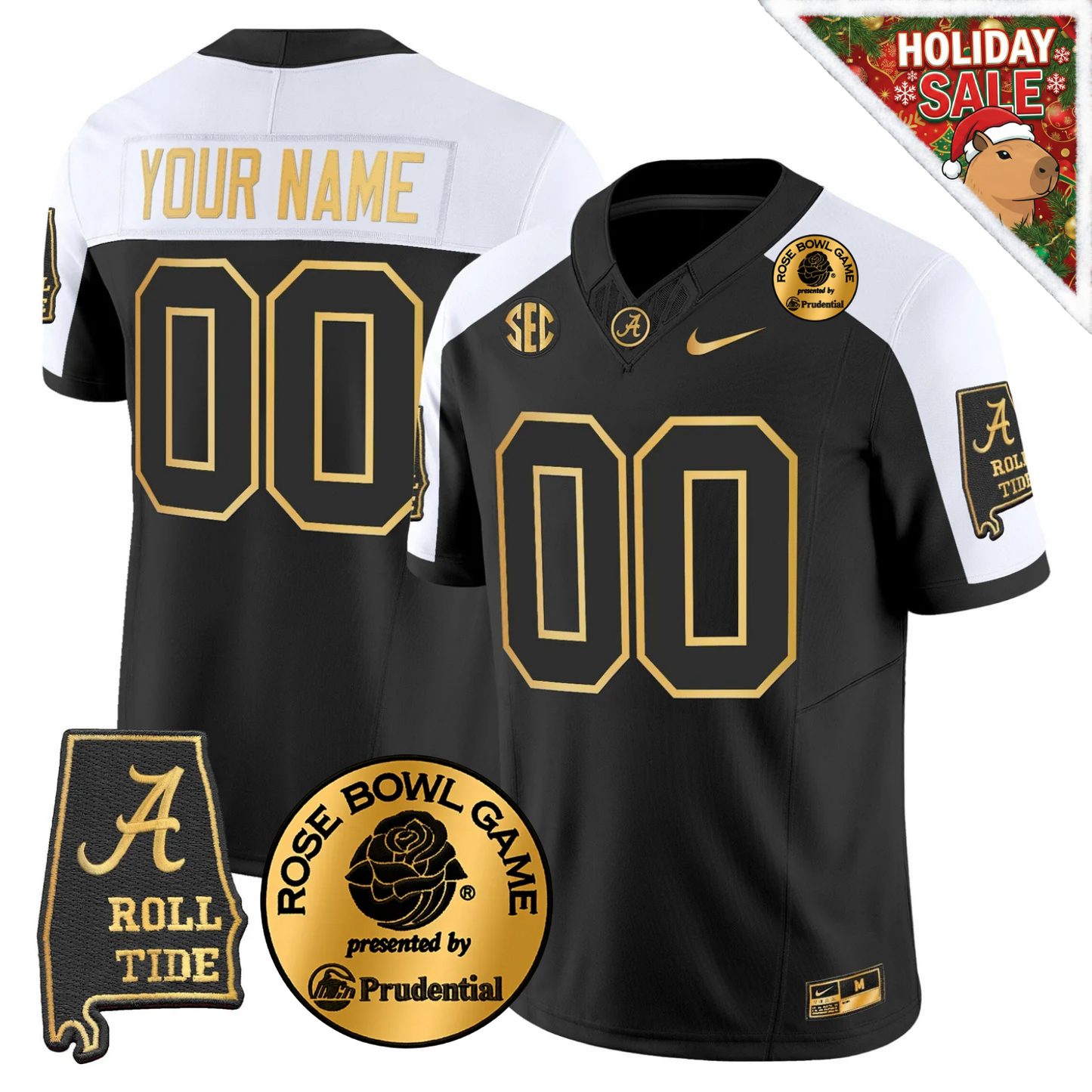 BAMA 2025 Rose Bowl Patch Gold Vapor Limited Jersey - Alabama Map - All Stitched
