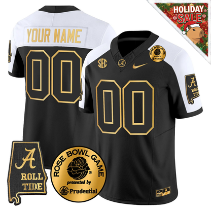 BAMA 2025 Rose Bowl Patch Gold Vapor Limited Jersey - Alabama Map - All Stitched