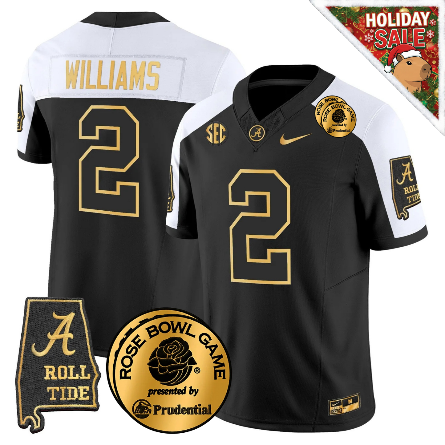 BAMA 2025 Rose Bowl Patch Gold Vapor Limited Jersey - Alabama Map - All Stitched