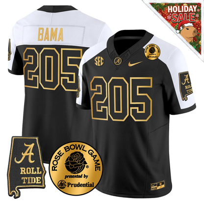 BAMA 2025 Rose Bowl Patch Gold Vapor Limited Jersey - Alabama Map - All Stitched