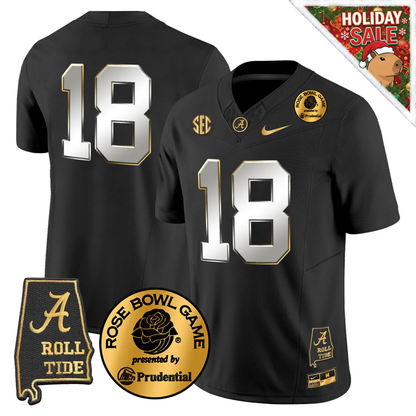 BAMA 2025 Rose Bowl Patch Gold Vapor Limited Jersey - Alabama Map - All Stitched