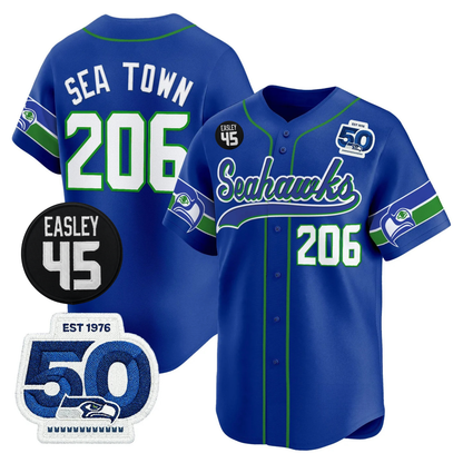 Seattle Seahawks 50th & Easley Tribute Patch Vapor Baseball Jersey - All Stitched