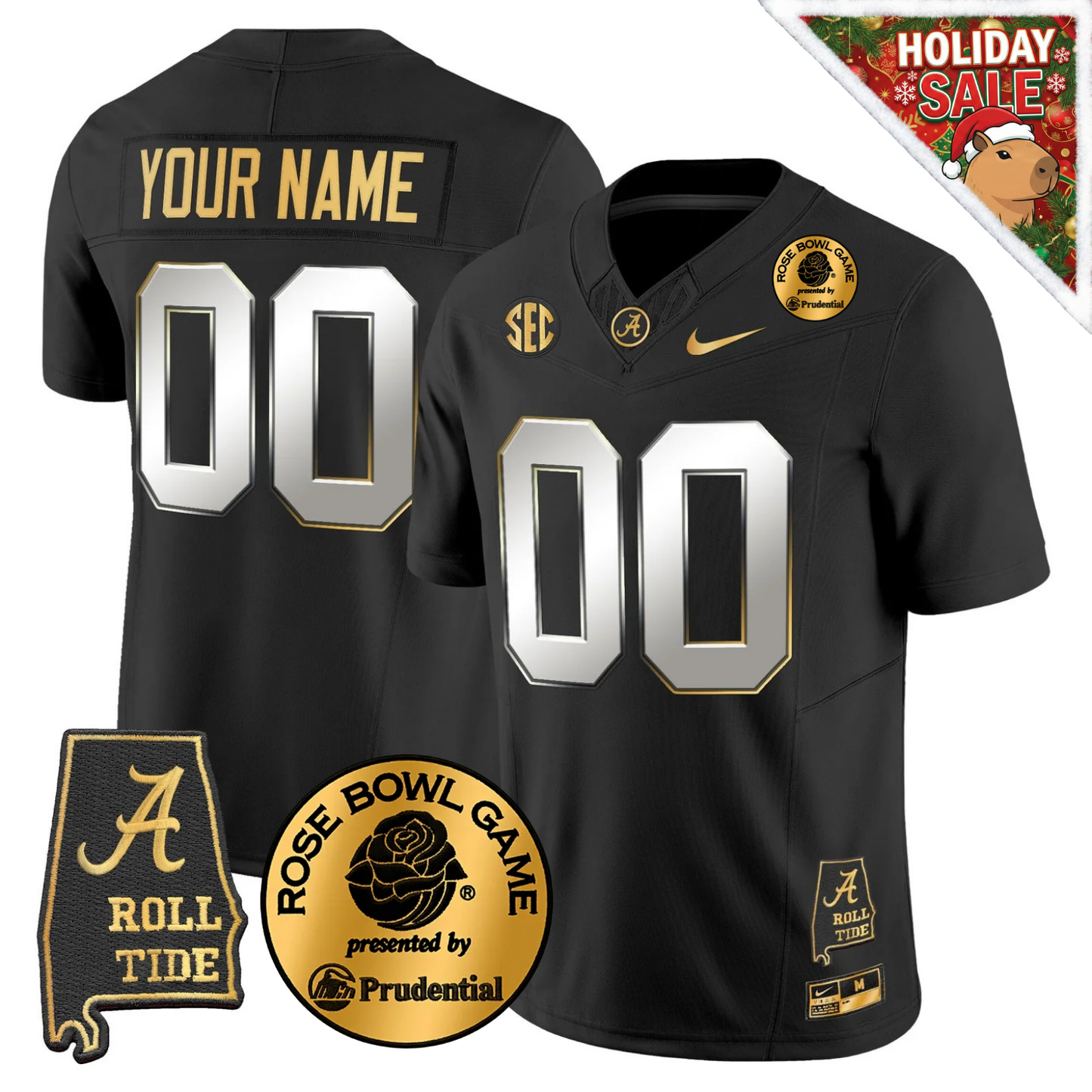 BAMA 2025 Rose Bowl Patch Gold Vapor Limited Jersey - Alabama Map - All Stitched