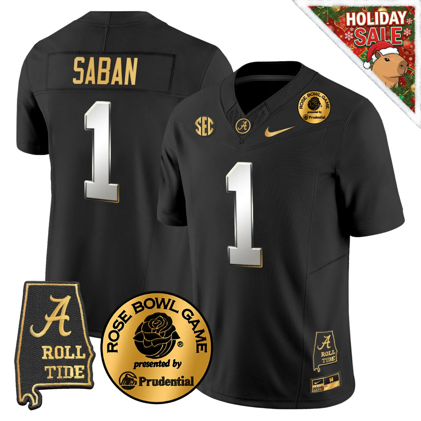 BAMA 2025 Rose Bowl Patch Gold Vapor Limited Jersey - Alabama Map - All Stitched