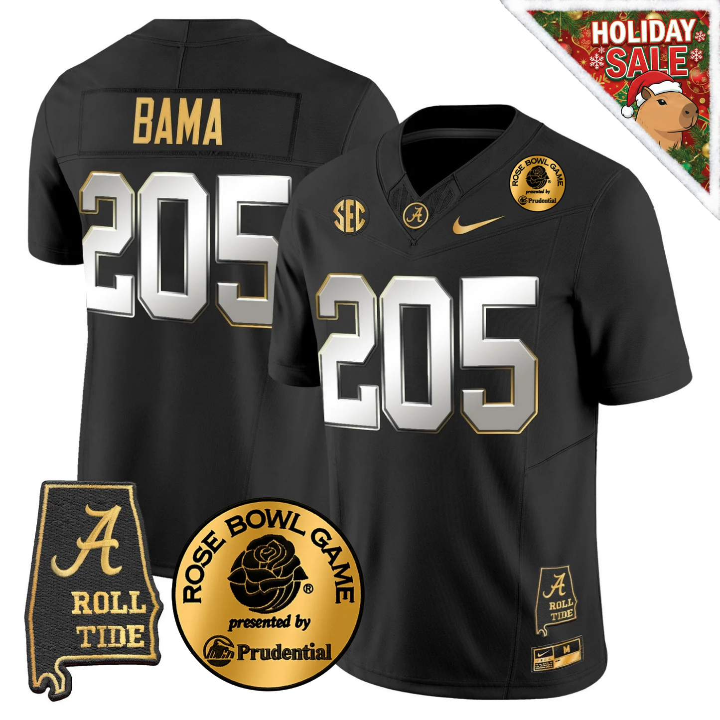 BAMA 2025 Rose Bowl Patch Gold Vapor Limited Jersey - Alabama Map - All Stitched